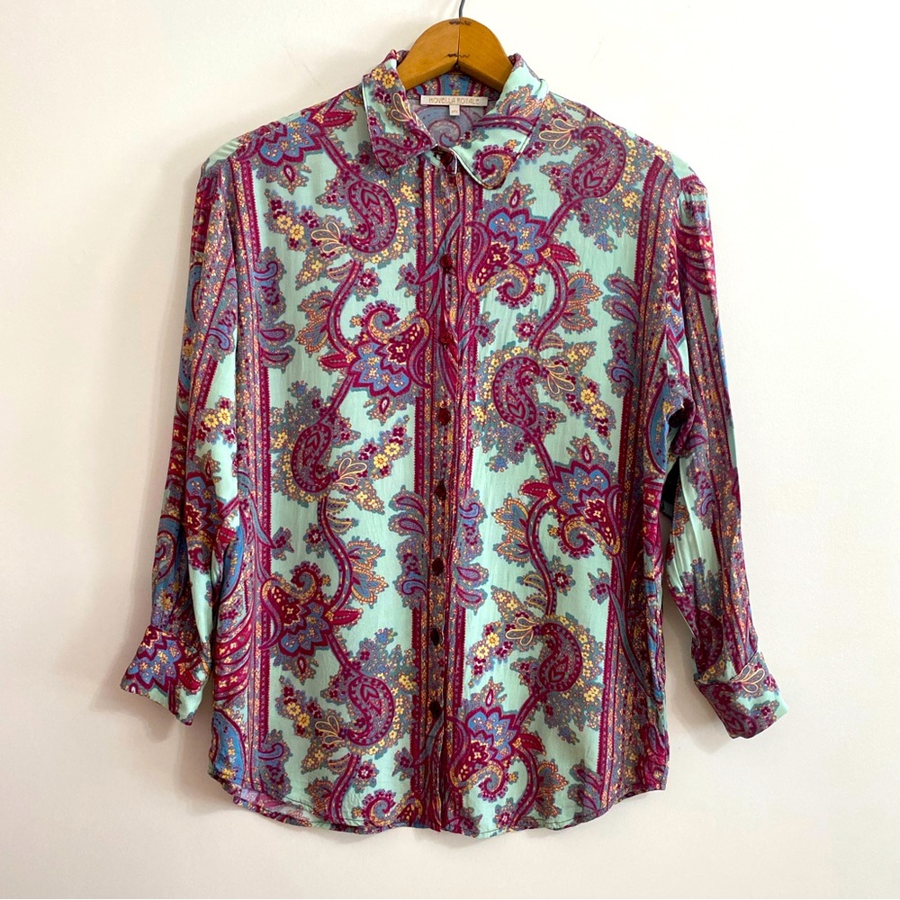 Novella Royale Button Down Blouse Aqua Paisley p/s